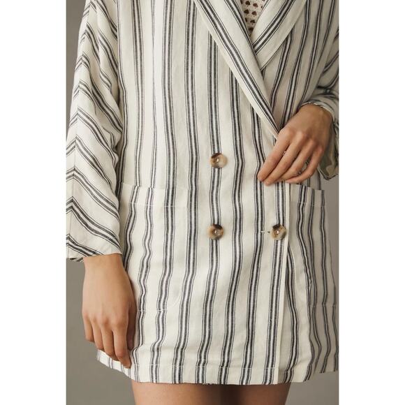 Anthropologie Pilcro Relaxed Striped Boho Lagenlook Linen Blazer Jacket XS - Picture 3 of 12